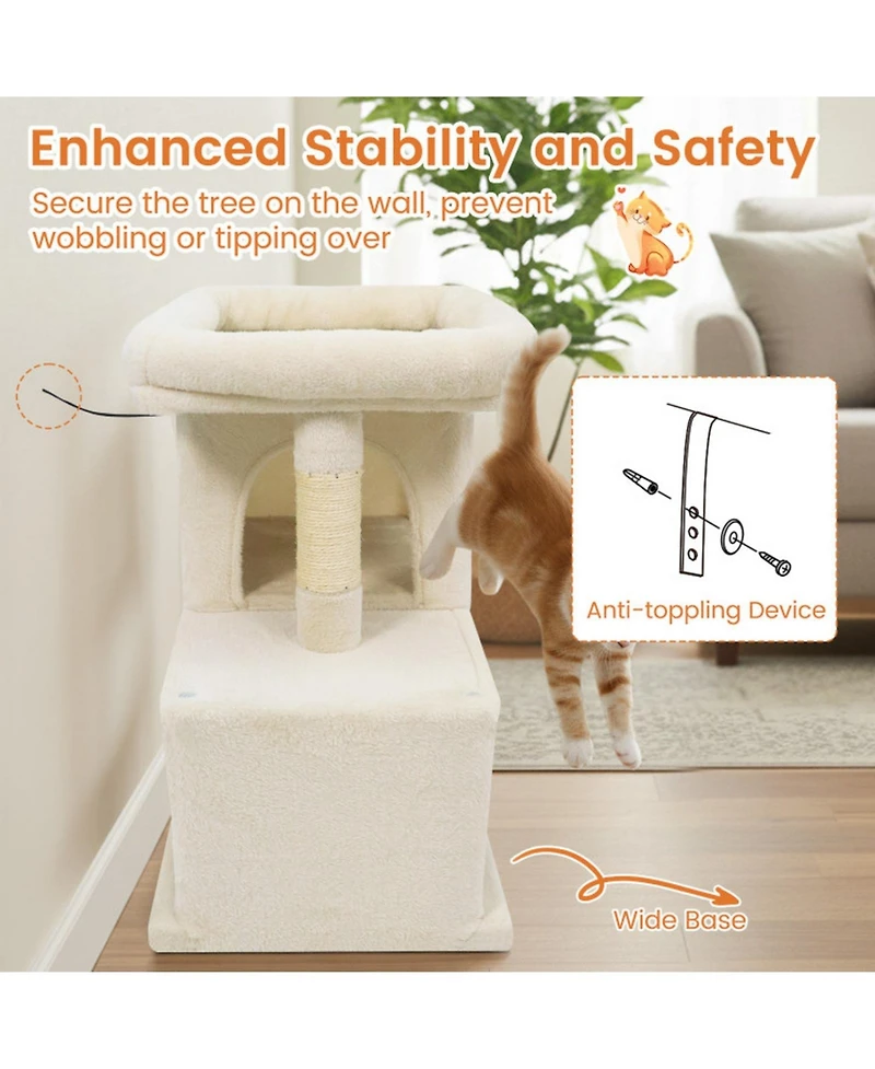 Hongge Space-Saving Modern Cat Tree with Upholstered Perch 2 Condos and Sisal Posts