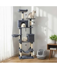 Hongge 80 Inch Cat Tree with 2 Large Condos Hammock Basket and Sisal Scratching Posts