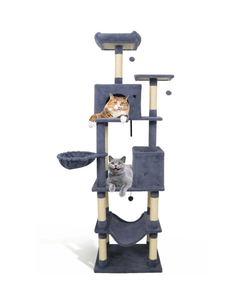 Hongge 80 Inch Cat Tree with 2 Large Condos Hammock Basket and Sisal Scratching Posts