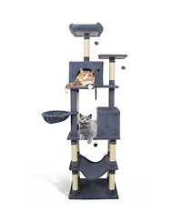 Hongge 80 Inch Cat Tree with 2 Large Condos Hammock Basket and Sisal Scratching Posts