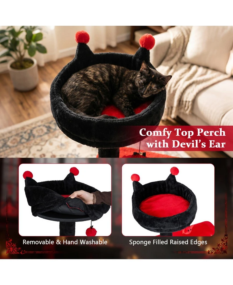Hongge 57 Inch Spooky Cat Tower with Spider Toy Ghost Platform and Scratching Posts