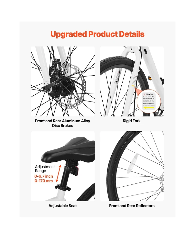 Sevorle 700c Hybrid Bike with 7-Speed, Disc Brakes and Aluminum Frame for Men and Women