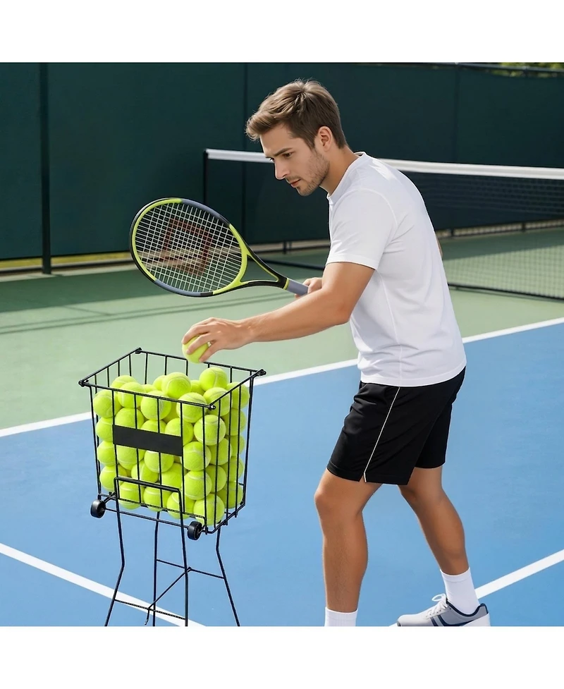 Sevorley Tennis and Pickleball Ball Hopper Cart with Wheels, Holds 75 Balls