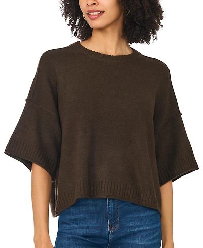 Vince Camuto Women's Elbow-Length Exposed Seam Crewneck Sweater