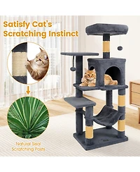 Hongge 44 Inch Multi-Level Cat Tower with 2-Door Condo Padded Perch Hammock and Sisal Posts