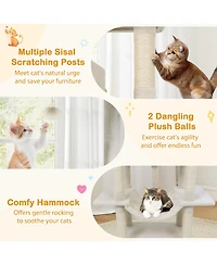 Hongge 70 Inch Large Cat Tree with Dual Condos Hammock and Sisal Scratching Posts