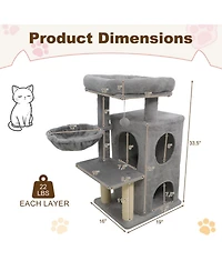 Hongge 33 Inch Kitten Tower with 2-Tier Condo Padded Perch and Sisal Scratching Posts
