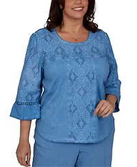 Alfred Dunner Plus Provence Center Diamond Tonal Applique Top