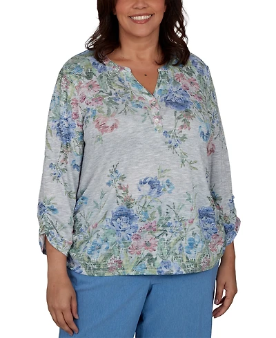 Alfred Dunner Plus Provence Floral Borders Henley Top