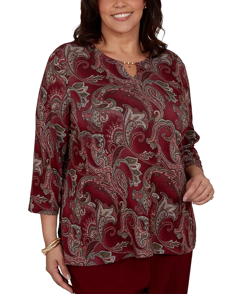 Alfred Dunner Plus Union Square Paisley Scroll Melange Knit Top