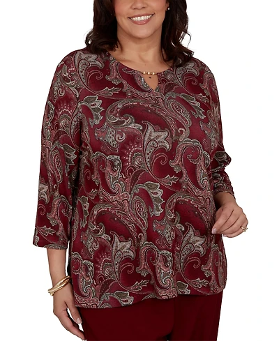 Alfred Dunner Plus Union Square Paisley Scroll Melange Knit Top