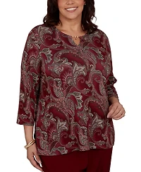 Alfred Dunner Plus Union Square Paisley Scroll Melange Knit Top