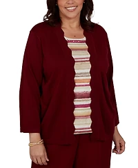 Alfred Dunner Plus Union Square Scalloped Cardi Two One Striped Sweater