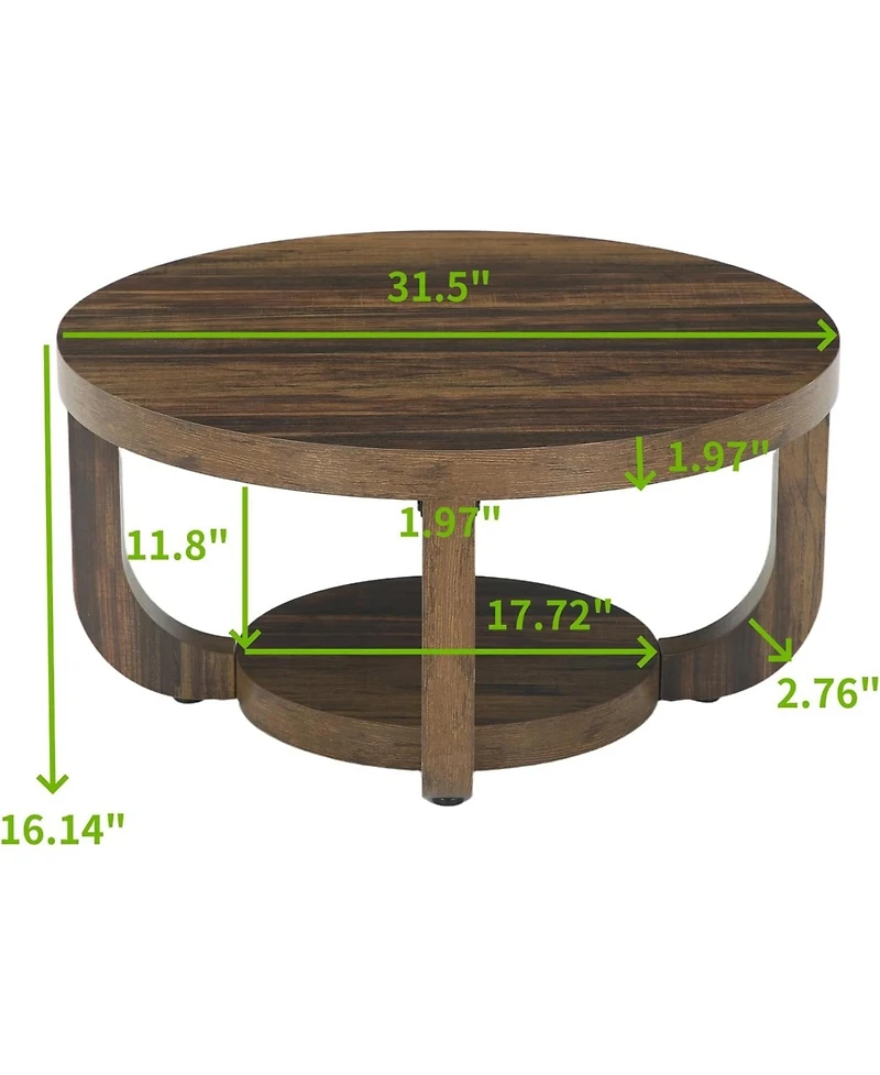 Tribesigns Round Coffee Table,31.5" 2-Tier Coffee Table with Storage Shelf,Rustic Wooden Center Table with Thick Tabletop for Living Room