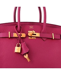 Pre-Owned HERMES Birkin 30 Handbag Pink Fjord with Gold Hardware