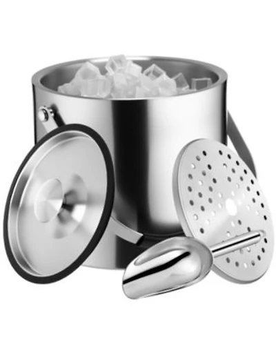 Piscifun Double Walled Insulated Ice Bucket with Lid Scoop Strainer Handle for Cocktail Parties