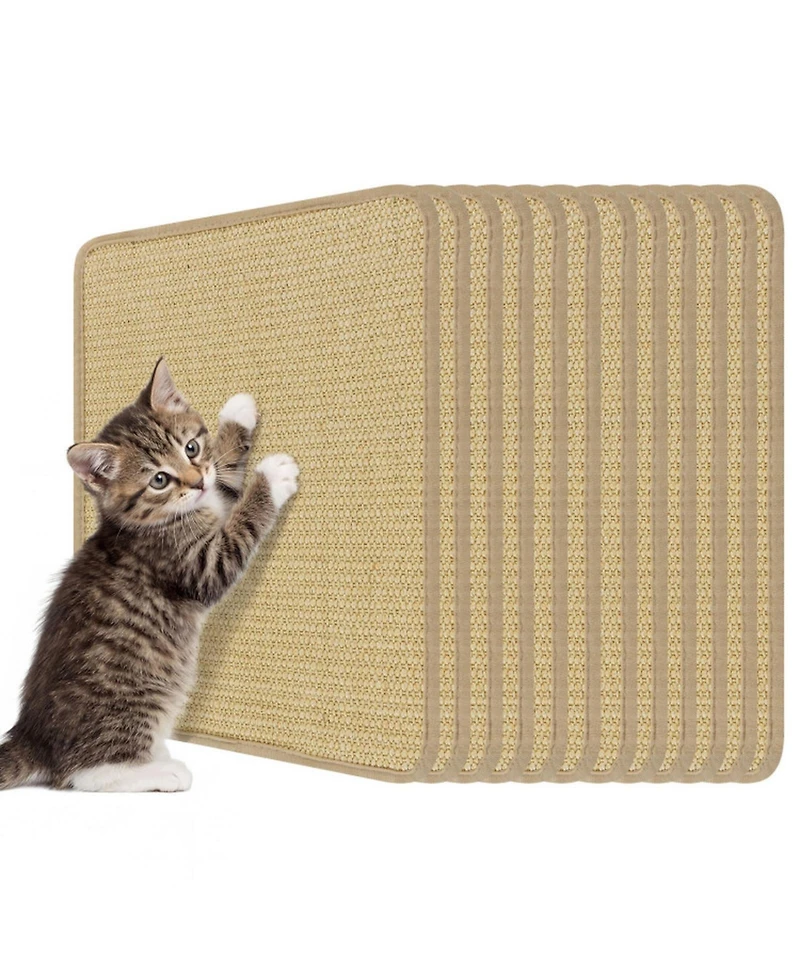 Hongge 12-Piece Cat Scratcher Mat Set 16 x 12 Inch Sisal Scratching Pads with Anti-Slip Backing