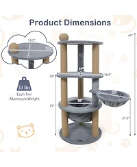 Hongge 47 Inch Cat Tower with Cozy Cat Nest Top Perch and Jute Scratching Posts