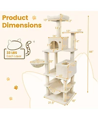 Hongge 66 Inch Cat Tree with 2 Condos Hammock Basket and Sisal Scratching Posts