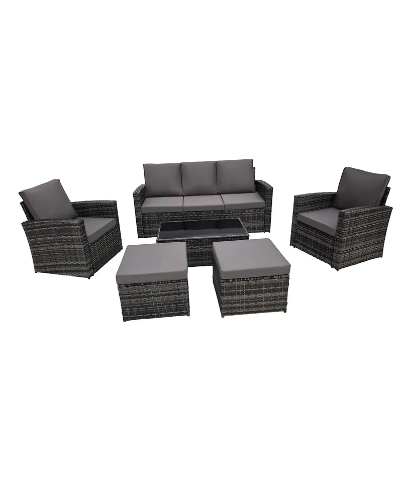Asagikoiai 6-Piece Outdoor Wicker Sectional Patio Furniture Set with Sofa and Ottomans