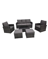 Asagikoiai 6-Piece Outdoor Wicker Sectional Patio Furniture Set with Sofa and Ottomans
