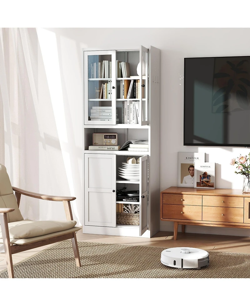 Boyel Living 72 Inch Steel 4 Shelf Storage Cabinet Glass Door with Adjustable Shelves