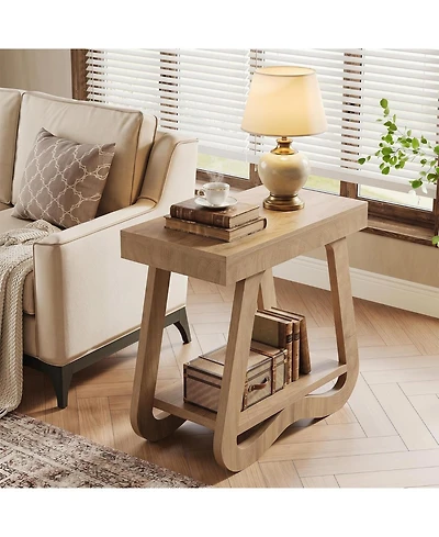 Tribesigns 2-Tier Side Table, Narrow End Table for Small Space | Modern Wooden Sofa Table, Couch Side Table