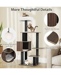 Hongge 59 Inch Multi-Level Cat Tree with Fence-Style Condo Cushioned Top Perch and Sisal Posts