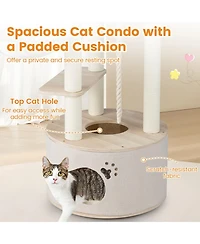 Hongge 55 Inch Wooden Cat Tree with Arched Perch Condo Cozy Basket and Hammock