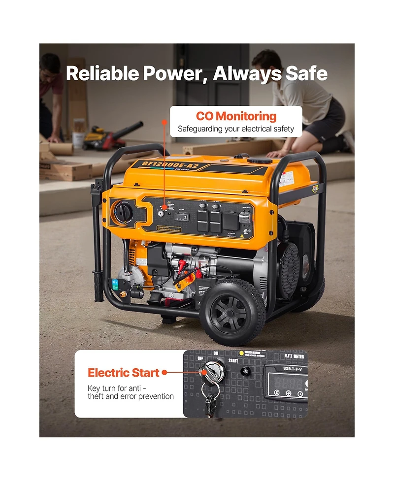Sevorley 13500W Peak Tri Fuel Portable Generator with Electric Start and Co Sensor