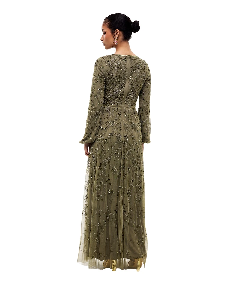 Maryisa Women's Modest Ebellished Sequins A Line Maxi Dress