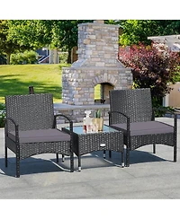 Costway Piece Patio Wicker Rattan Furniture Set Coffee Table and 2 Chair Cushion