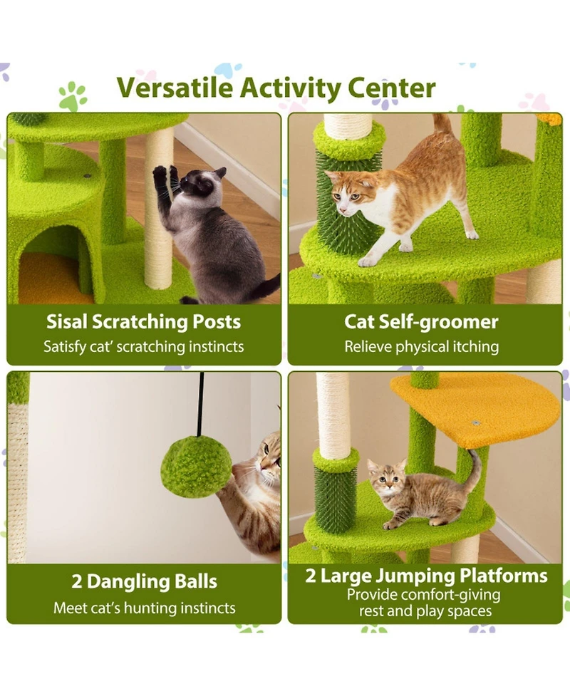 Hongge 48 Inch Multi-Level Cat Tree with Padded Perch Condo Self-Groomer and Sisal Posts