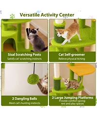 Hongge 48 Inch Multi-Level Cat Tree with Padded Perch Condo Self-Groomer and Sisal Posts