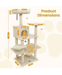 Hongge 58 Inch Multi-Level Cat Tree with Padded Top Perch Condo Hammock and Sisal Posts