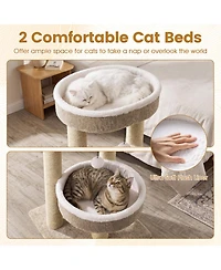 Hongge 24 Inch Cat Tower with 2 Plush Perches Jute Scratching Posts and Dangling Ball