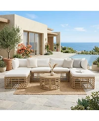 Asagikoiai 7-Piece Pe Rattan Conversation Set, All-Weather Outdoor Modular Sofa Set