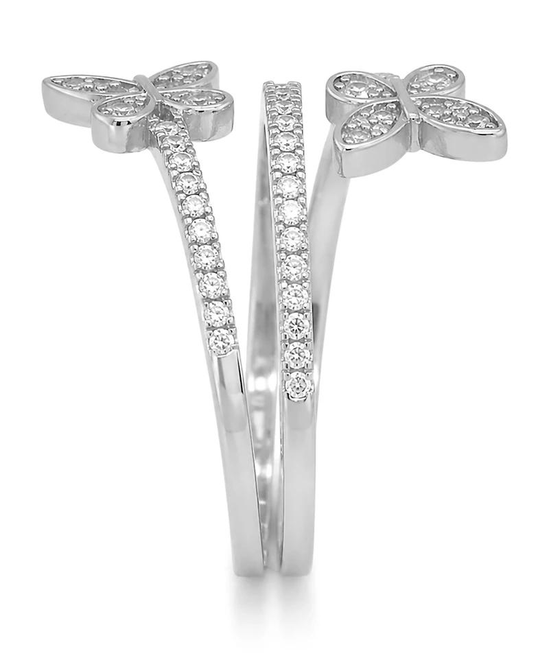 And Now This Cubic Zirconia (0.85 ct.t.w.) Pave Bypass Butterfly Ring Fine Silver Plated