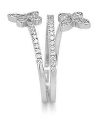 And Now This Cubic Zirconia (0.85 ct.t.w.) Pave Bypass Butterfly Ring Fine Silver Plated