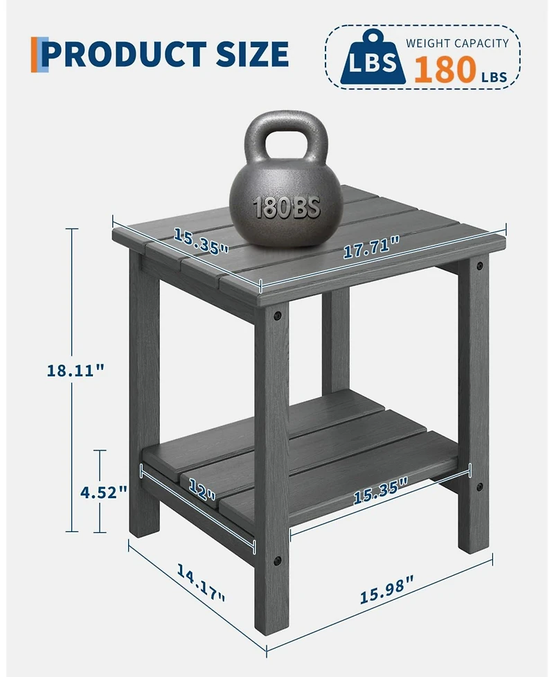 homfan 2-Pack 18" Adirondack Side Table – Hdpe 2-Tier Weather Resistant Square End Table for Patio, Poolside or Backyard