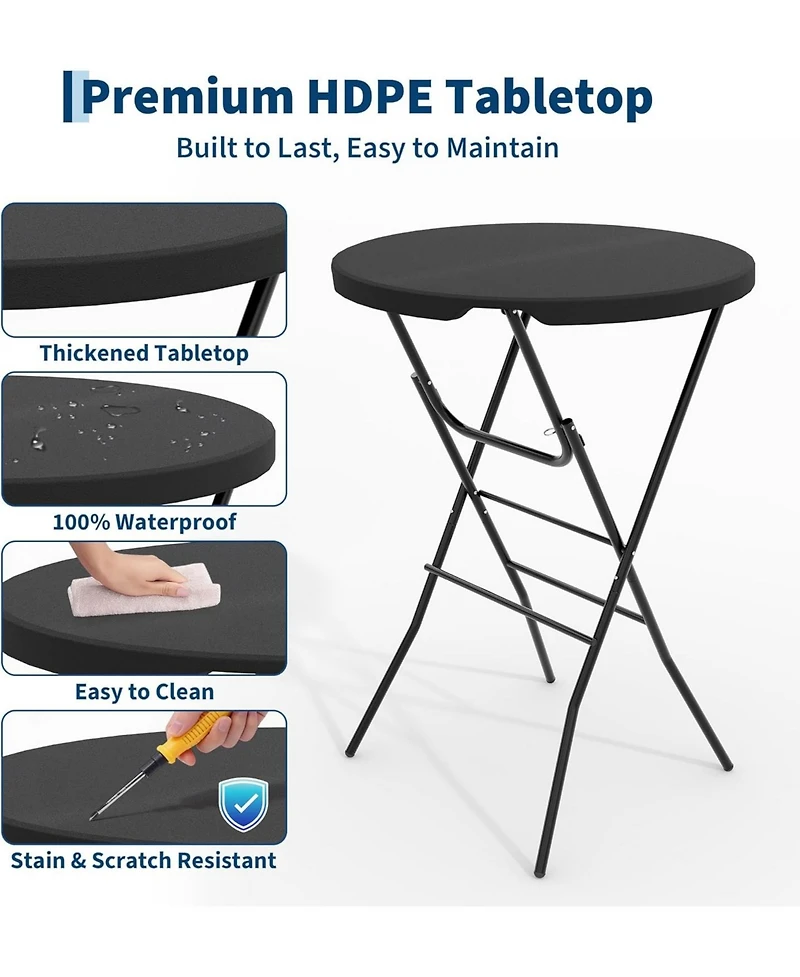 homfan 32" Folding Cocktail Table – Hdpe Round High-Top Table with Locking Legs and Metal Frame, Folding Bar Table for Patio, Backyard and Events