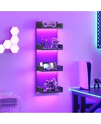 Slickblue Floating Wall Shelves with Led Lights 4-Tier Display Storage for Bedroom Living Room