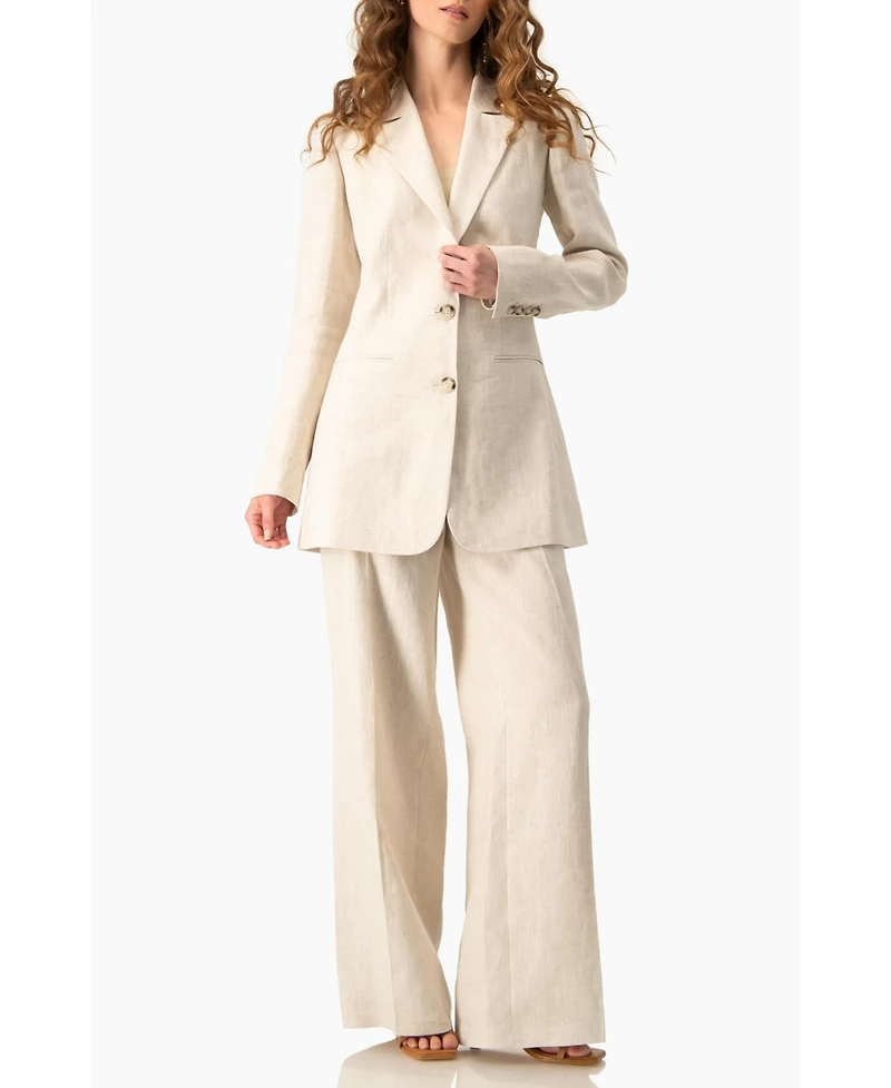 Ivonne Women's Tailored Linen Two-Button Blazer