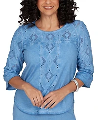 Alfred Dunner Petite Provence Center Diamond Tonal Applique Top