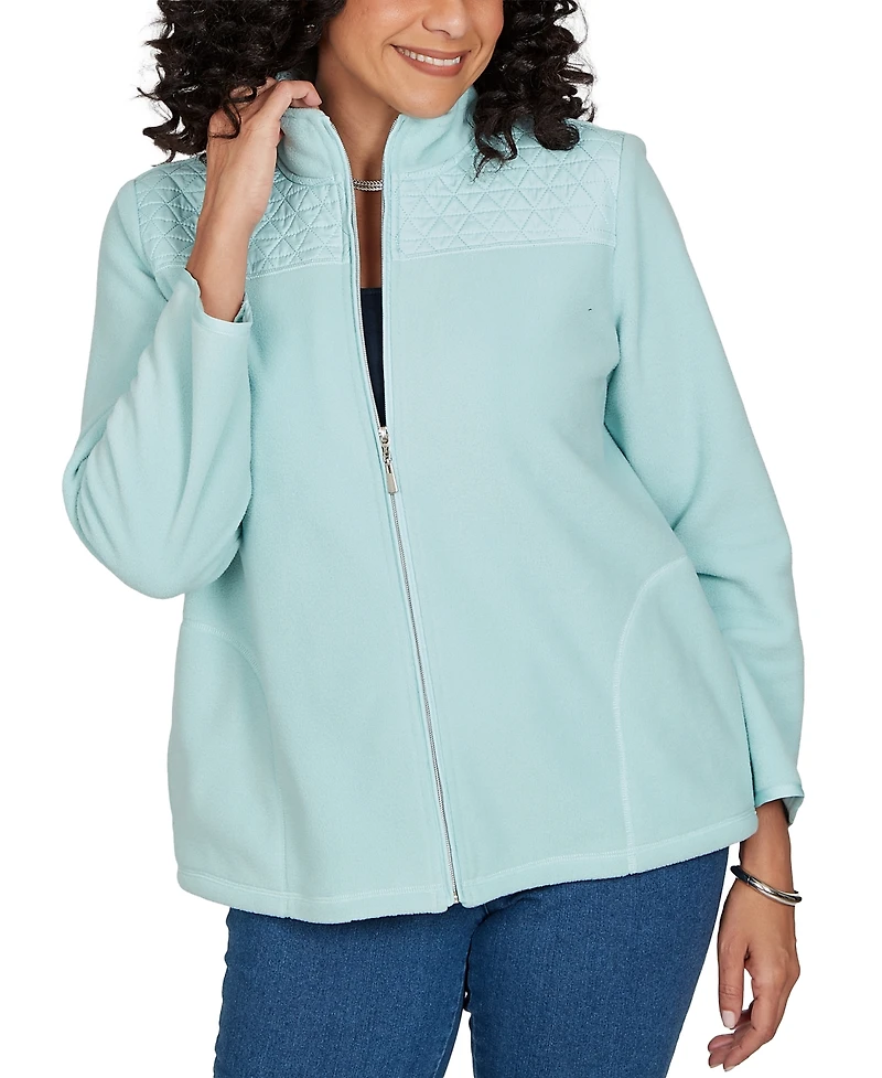 Alfred Dunner Petite Classic Quilted Zip Front Knit Jacket