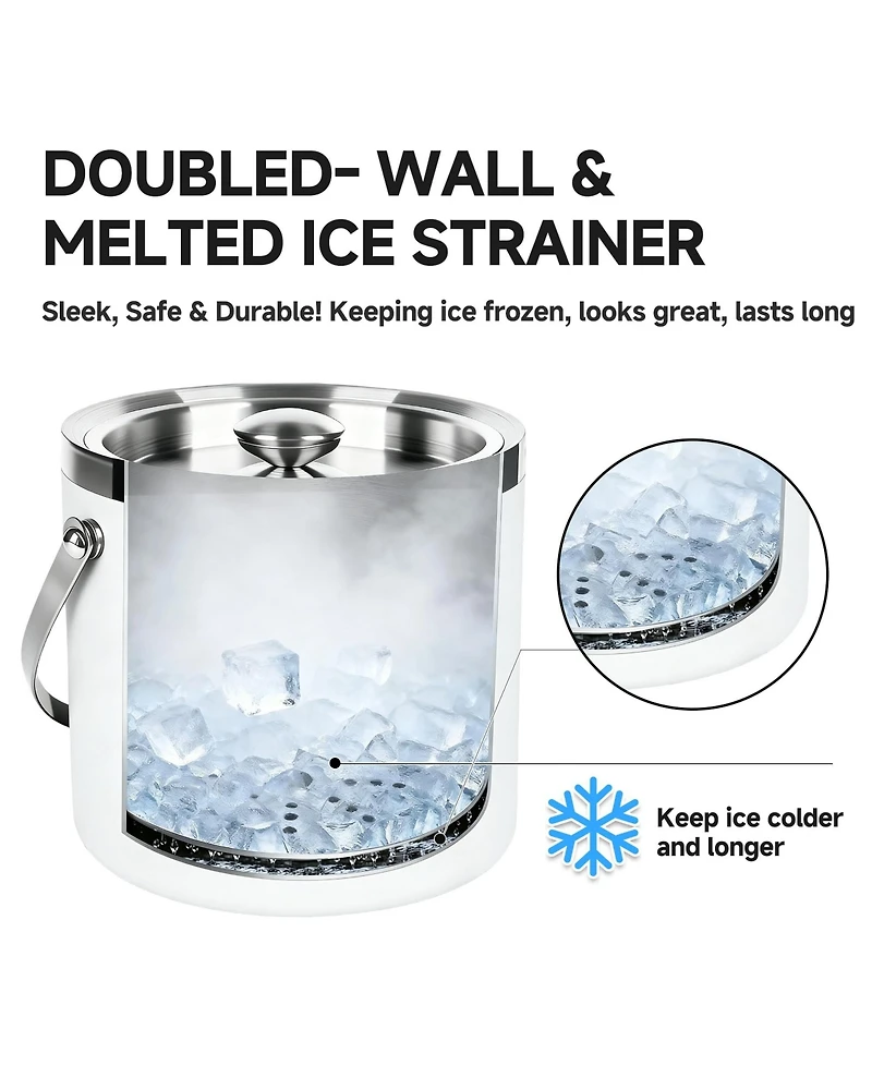 Piscifun 3 Liter Double Wall Stainless Steel Ice Bucket With Scoop Lid For Cocktail Bar Parties Camping