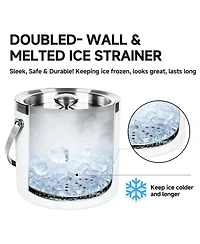 Piscifun 3 Liter Double Wall Stainless Steel Ice Bucket With Scoop Lid For Cocktail Bar Parties Camping