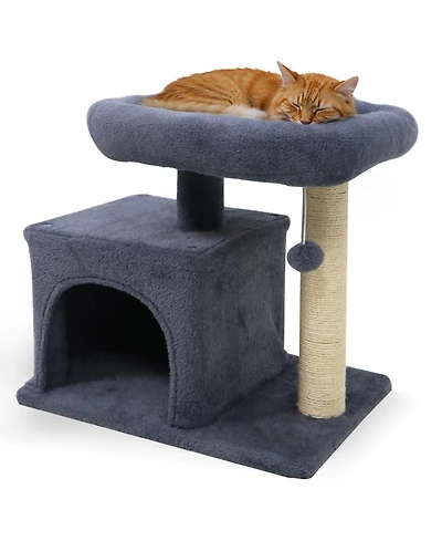 Hongge Small Cat Tree with Padded Top Perch Bottom Condo and Sisal Scratching Posts