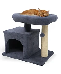 Hongge Small Cat Tree with Padded Top Perch Bottom Condo and Sisal Scratching Posts
