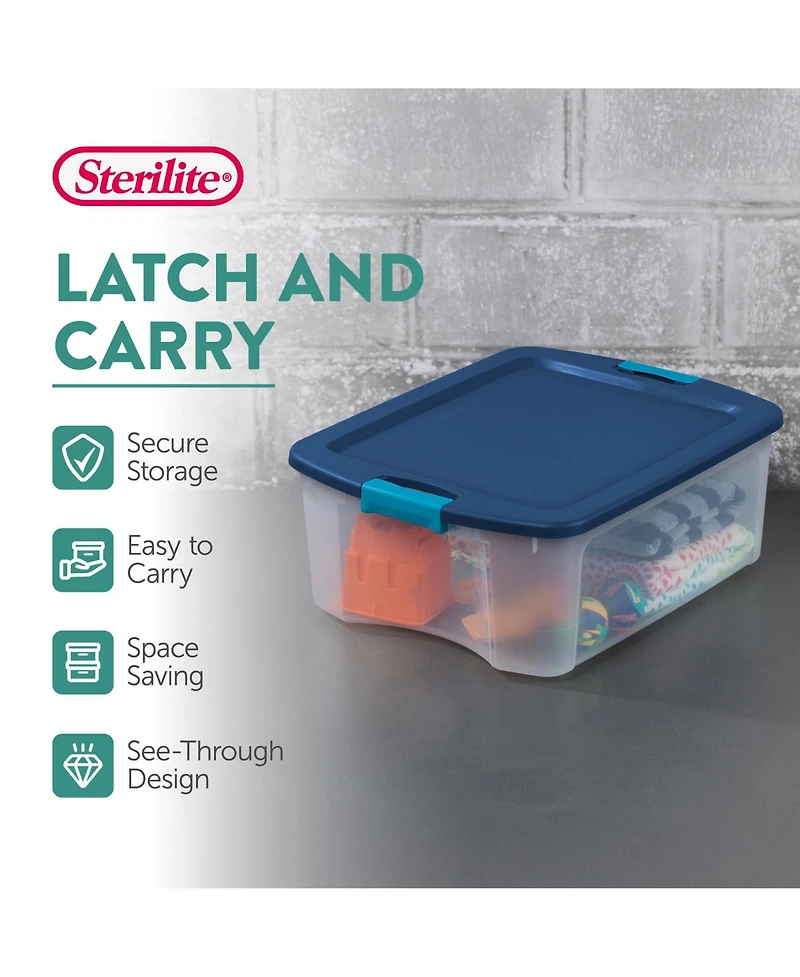 Sterilite 12 Gal Latch and Carry Stackable Storage Bin with Latching Lid, 6 Pack
